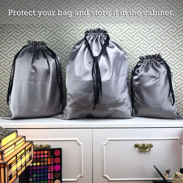 Alt view image 2 of 7 - Dust Cover Storage Bags Thick Silk Cloth Pouch with Drawstring For Luxuries Handbags Tote Purses Shoes Boots, Silver (12.6 x 15.7 in)