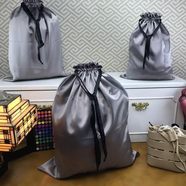 Alt view image 4 of 7 - Dust Cover Storage Bags Thick Silk Cloth Pouch with Drawstring For Luxuries Handbags Tote Purses Shoes Boots, Silver (12.6 x 15.7 in)