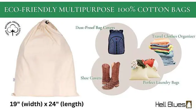 Alt view image 2 of 6 - 4-Pack Cotton Large Drawstring Pouches 19" x 24" Muslin Grocery Home Storage Luggage Organizer Storage Dust-Proof Bags Cover for Shoes, Handbags, Backpacks
