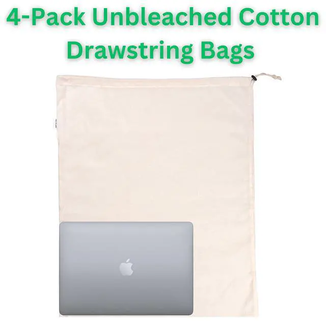 Alt view image 5 of 6 - 4-Pack Cotton Large Drawstring Pouches 19" x 24" Muslin Grocery Home Storage Luggage Organizer Storage Dust-Proof Bags Cover for Shoes, Handbags, Backpacks