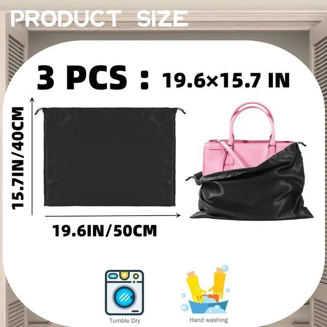 Alt view image 2 of 6 - 3 Pack Purse Dust Bags for Storage, Silk Dust Bags for Handbags, Dust Covers With Drawstring for Purse Shoes Boots