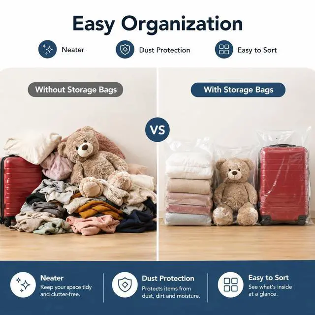Alt view image 4 of 7 - 4 Pcs Large Clear Plastic Storage Bags - 2.4 Mil Heavy Duty Thick Extra Large 40x60 Moving Bags for Luggage Cover Suitcase Furniture Clothes Dust Protection,Reusable Transparent Home Storage