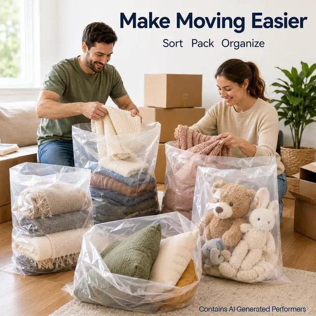 Alt view image 5 of 7 - 4 Pcs Large Clear Plastic Storage Bags - 2.4 Mil Heavy Duty Thick Extra Large 40x60 Moving Bags for Luggage Cover Suitcase Furniture Clothes Dust Protection,Reusable Transparent Home Storage