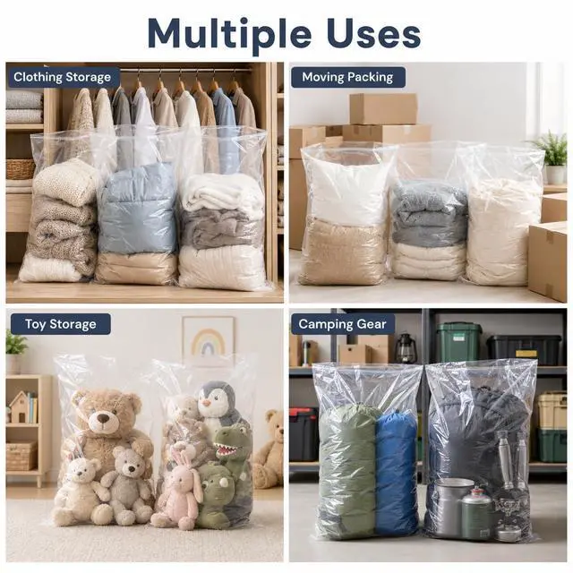 Alt view image 7 of 7 - 4 Pcs Large Clear Plastic Storage Bags - 2.4 Mil Heavy Duty Thick Extra Large 40x60 Moving Bags for Luggage Cover Suitcase Furniture Clothes Dust Protection,Reusable Transparent Home Storage