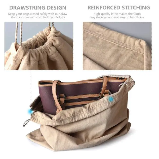 Alt view image 7 of 7 - Dust Cover Storage Bags Purified 100% Cotton with Drawstring Pouch For Handbags Purses Pocketbooks Shoes Boots Set of 2 (19.6 x 18 in)