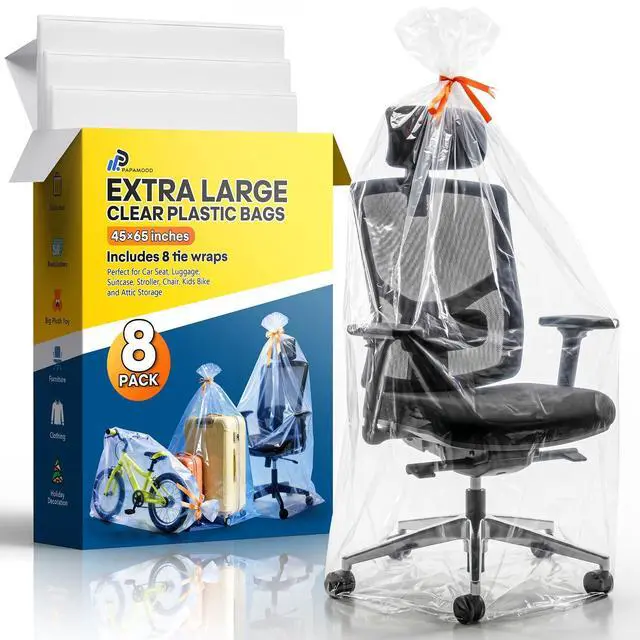 Main image of 45x65 Inch Extra Large Clear Plastic Storage Bag for Luggage Cover, 8 Pack