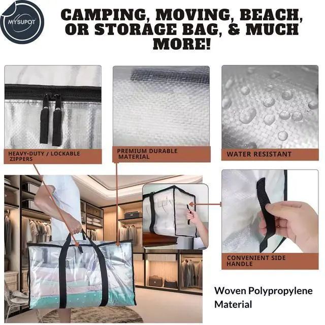 Alt view image 4 of 7 - Storage Bag. For Camping, Travelling, Moving, Dorm, Decoration Storage, Fabric or Blanket Container, Toy Storage Bag. 15"x27"x13" Woven Polypropylene Material with Lockable Zippers.