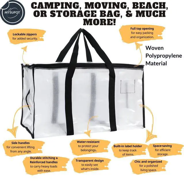 Alt view image 6 of 7 - Storage Bag. For Camping, Travelling, Moving, Dorm, Decoration Storage, Fabric or Blanket Container, Toy Storage Bag. 15"x27"x13" Woven Polypropylene Material with Lockable Zippers.