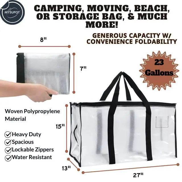 Alt view image 3 of 7 - Storage Bag. For Camping, Travelling, Moving, Dorm, Decoration Storage, Fabric or Blanket Container, Toy Storage Bag. 15"x27"x13" Woven Polypropylene Material with Lockable Zippers.
