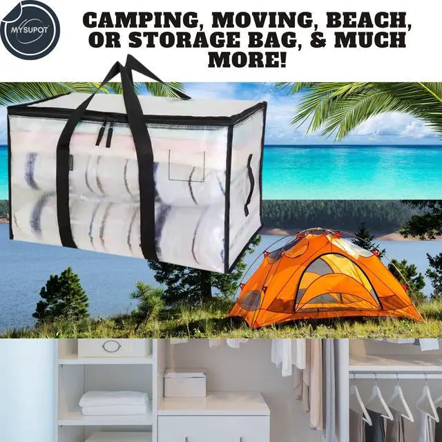 Alt view image 7 of 7 - Storage Bag. For Camping, Travelling, Moving, Dorm, Decoration Storage, Fabric or Blanket Container, Toy Storage Bag. 15"x27"x13" Woven Polypropylene Material with Lockable Zippers.