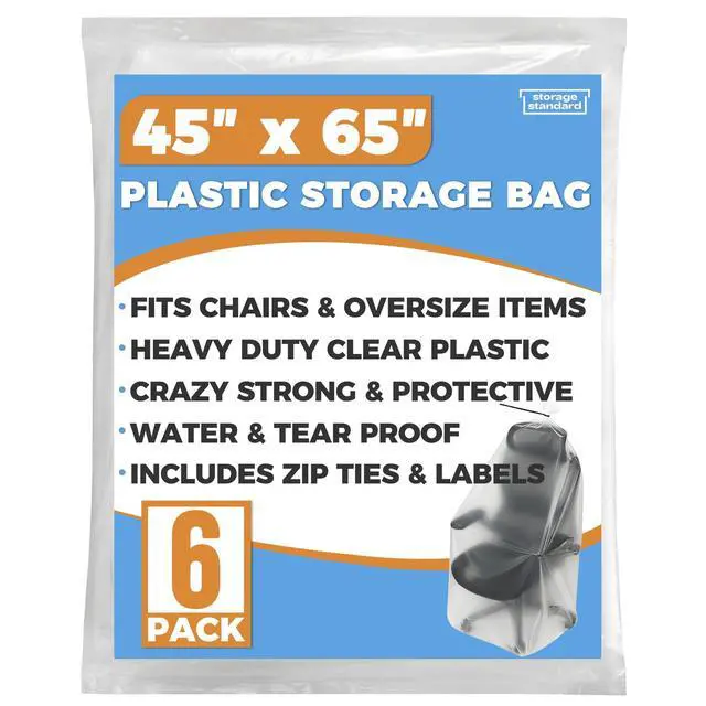 Alt view image 2 of 7 - Large Clear Plastic Bags for Storage 6-Pack - Waterproof Extra Large Plastic Bags with Zip Ties, Heavy-Duty Cover for Rugs, Patio Cushions, Décor & Oversized Items - 45 x 65 Inches