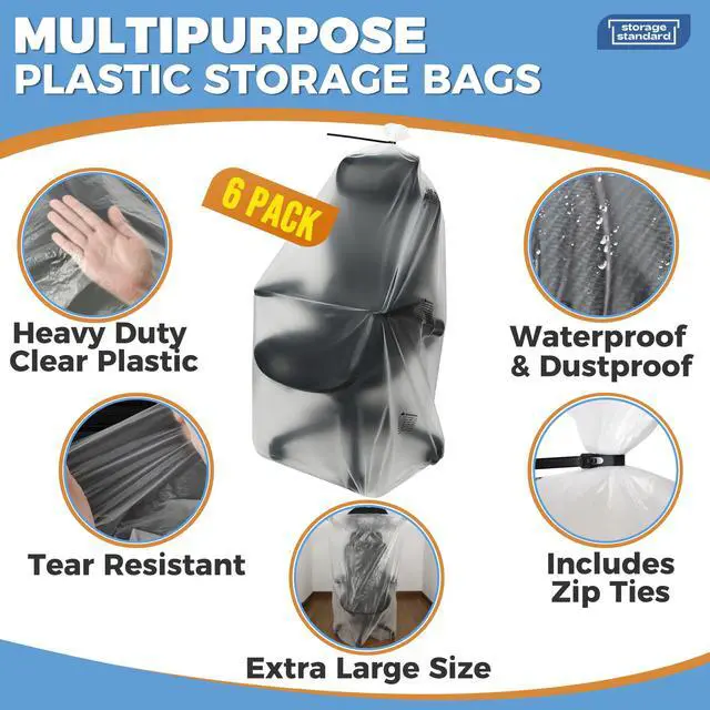 Alt view image 3 of 7 - Large Clear Plastic Bags for Storage 6-Pack - Waterproof Extra Large Plastic Bags with Zip Ties, Heavy-Duty Cover for Rugs, Patio Cushions, Décor & Oversized Items - 45 x 65 Inches
