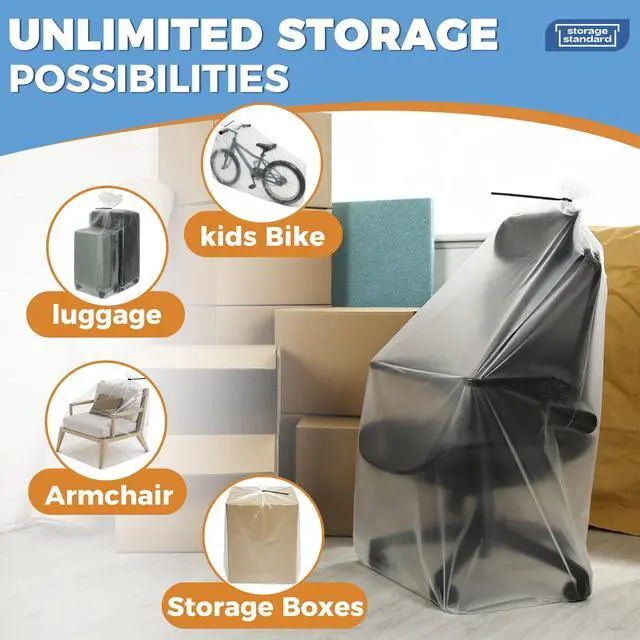Alt view image 5 of 7 - Large Clear Plastic Bags for Storage 6-Pack - Waterproof Extra Large Plastic Bags with Zip Ties, Heavy-Duty Cover for Rugs, Patio Cushions, Décor & Oversized Items - 45 x 65 Inches