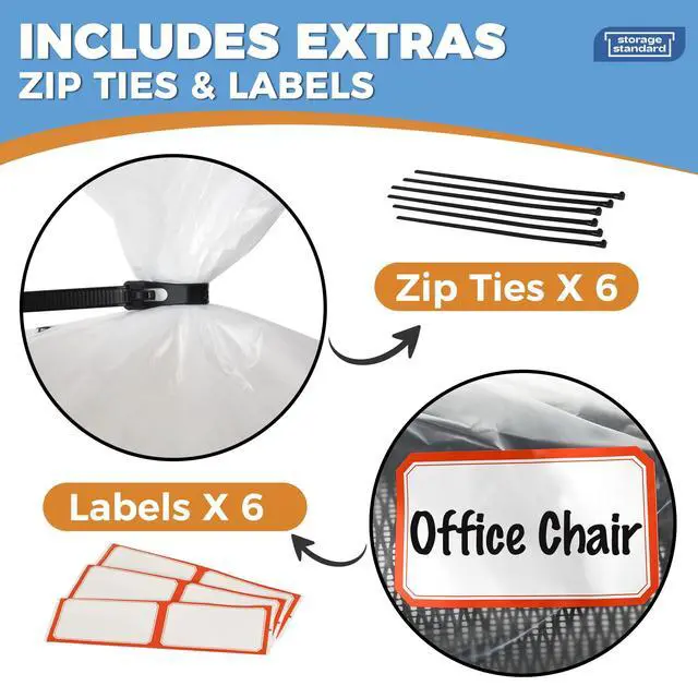 Alt view image 6 of 7 - Large Clear Plastic Bags for Storage 6-Pack - Waterproof Extra Large Plastic Bags with Zip Ties, Heavy-Duty Cover for Rugs, Patio Cushions, Décor & Oversized Items - 45 x 65 Inches