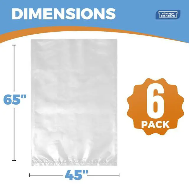 Alt view image 4 of 7 - Large Clear Plastic Bags for Storage 6-Pack - Waterproof Extra Large Plastic Bags with Zip Ties, Heavy-Duty Cover for Rugs, Patio Cushions, Décor & Oversized Items - 45 x 65 Inches