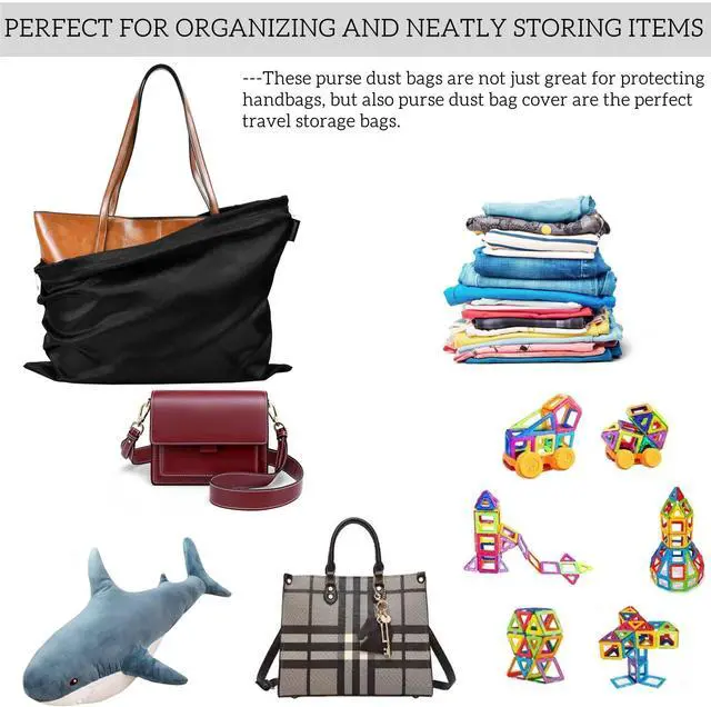 Alt view image 4 of 6 - 7 Pack Dust Bags for Handbags Storage Silk Cloth Bag With Drawstring Large Storage Pouch for Handbag Purse Shoes Boots (Black, 19.6 × 15.7)