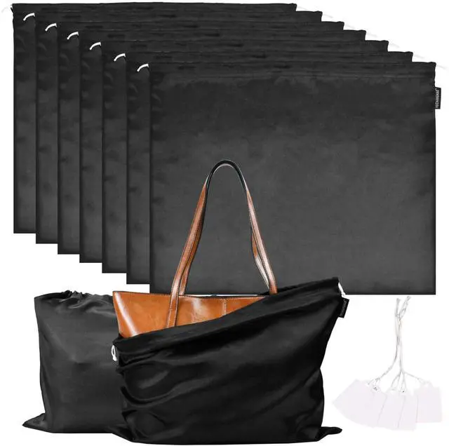 Main image of 7 Pack Dust Bags for Handbags Storage Silk Cloth Bag With Drawstring Large Storage Pouch for Handbag Purse Shoes Boots (Black, 19.6 × 15.7)