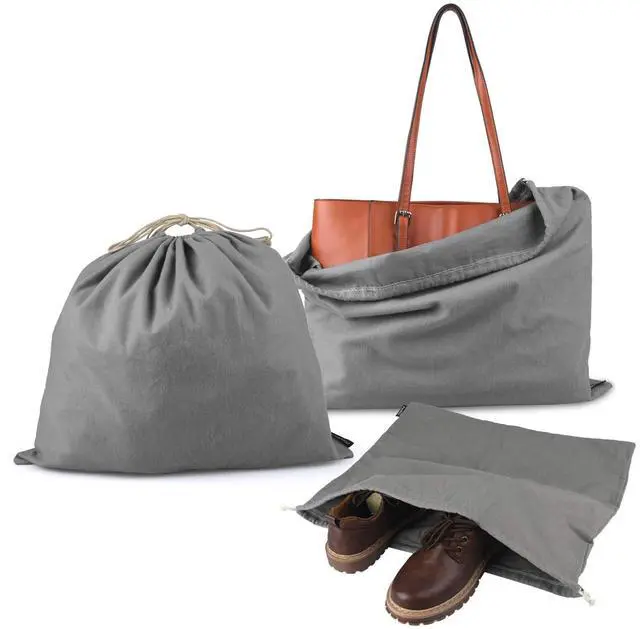 Main image of Dust Cover Storage Bags Purified 100% Cotton Flannel with Drawstring Pouch For Handbags Purses Pocketbooks Shoes Boots Set of 3 (Grey)