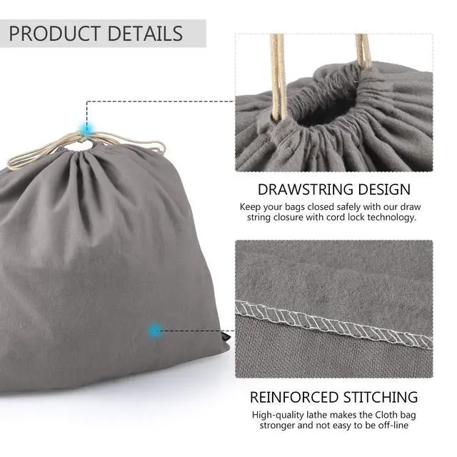 Alt view image 5 of 7 - Dust Cover Storage Bags Purified 100% Cotton Flannel with Drawstring Pouch For Handbags Purses Pocketbooks Shoes Boots Set of 3 (Grey)
