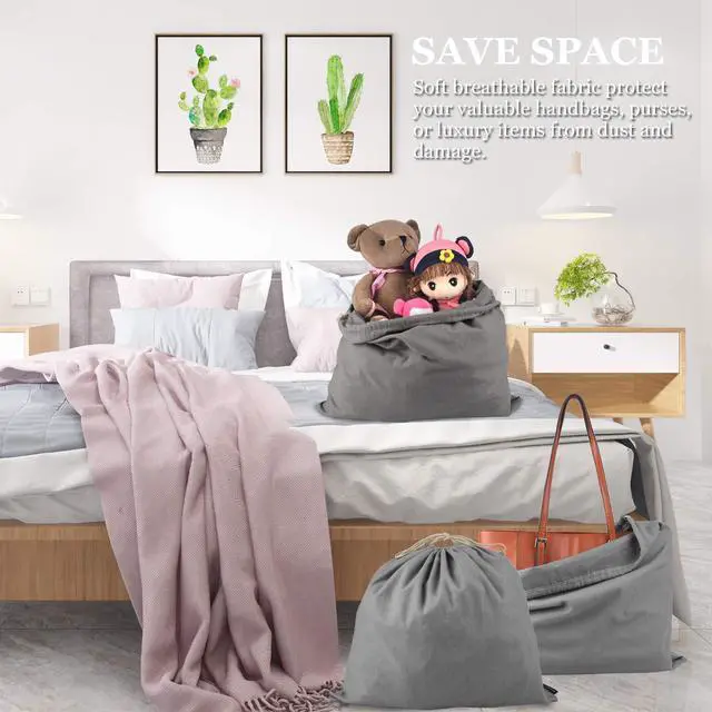 Alt view image 7 of 7 - Dust Cover Storage Bags Purified 100% Cotton Flannel with Drawstring Pouch For Handbags Purses Pocketbooks Shoes Boots Set of 3 (Grey)