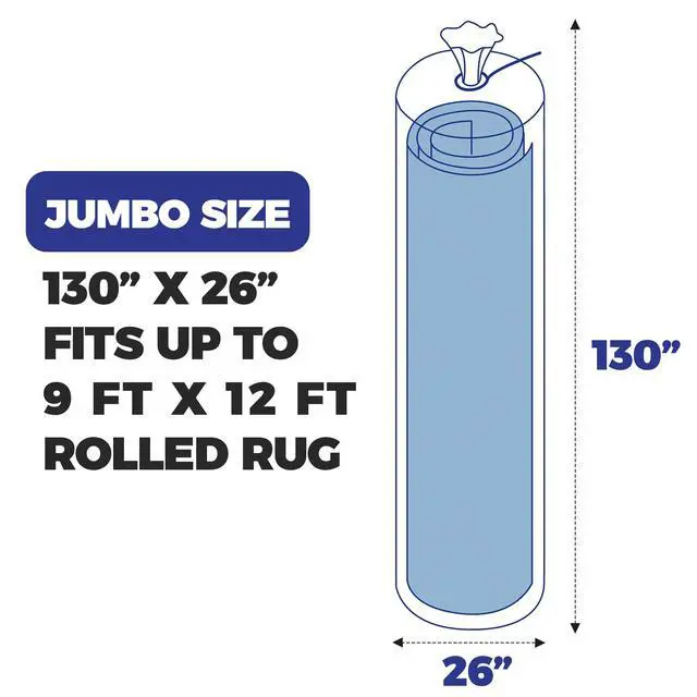 Alt view image 4 of 7 - Heavy Duty Rug Storage Bag - Reusable Rug Shipping Bag, Waterproof Plastic Rug Cover - Fits Rolled Carpet Up to 9 x 12 Feet, 4 Mil Thick Tear Proof Plastic Storage Bag - 1 Clear Bag, 130 x 26 Inches