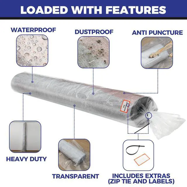 Alt view image 2 of 7 - Heavy Duty Rug Storage Bag - Reusable Rug Shipping Bag, Waterproof Plastic Rug Cover - Fits Rolled Carpet Up to 9 x 12 Feet, 4 Mil Thick Tear Proof Plastic Storage Bag - 1 Clear Bag, 130 x 26 Inches