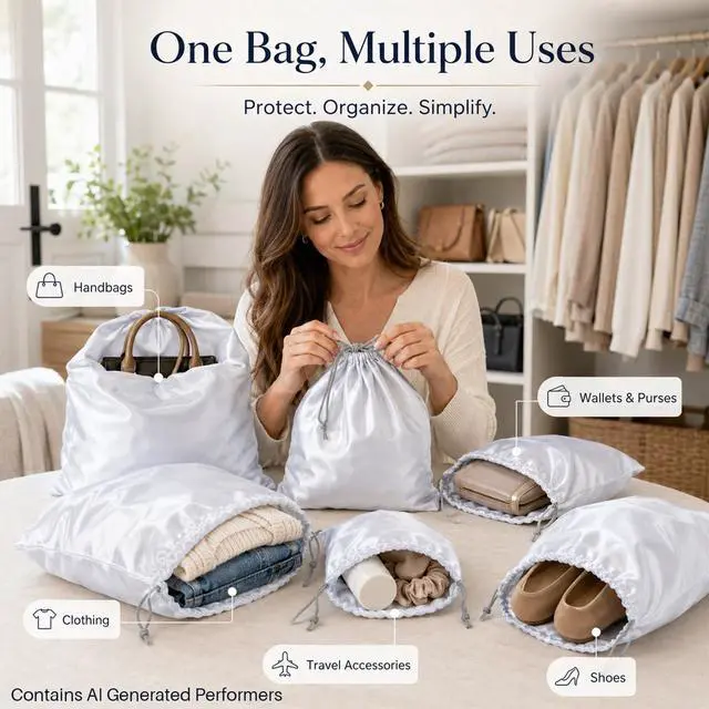 Alt view image 7 of 7 - 4 Pack Dust Bags for Handbags - Silk Purse Dust Bags for Handbag Storage,Purses Handbags Shoes Clothes Travel,Large Dustproof Drawstring Bag,15.7 × 19.6 Inch