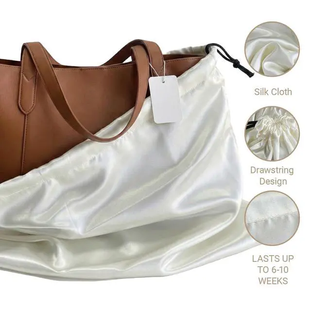 Alt view image 2 of 7 - 4 Pack Satin Dust Bag 15.7x19.7 inch + 19.7x23.6 inch Beige 100% Polyester Silk Bag Purse Dust Bag Shoe Bags for Closet Purse Protector Bag Dust Covers for Purses