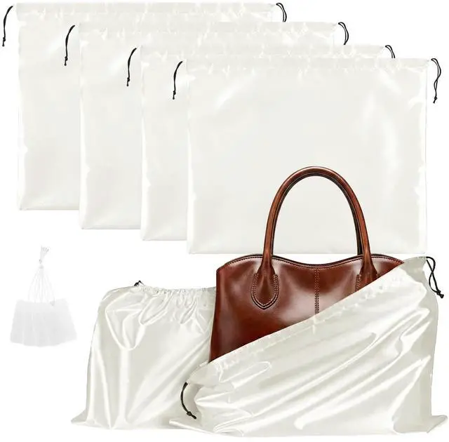 Main image of 4 Pack Satin Dust Bag 15.7x19.7 inch + 19.7x23.6 inch Beige 100% Polyester Silk Bag Purse Dust Bag Shoe Bags for Closet Purse Protector Bag Dust Covers for Purses