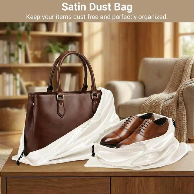 Alt view image 3 of 7 - 4 Pack Satin Dust Bag 15.7x19.7 inch + 19.7x23.6 inch Beige 100% Polyester Silk Bag Purse Dust Bag Shoe Bags for Closet Purse Protector Bag Dust Covers for Purses