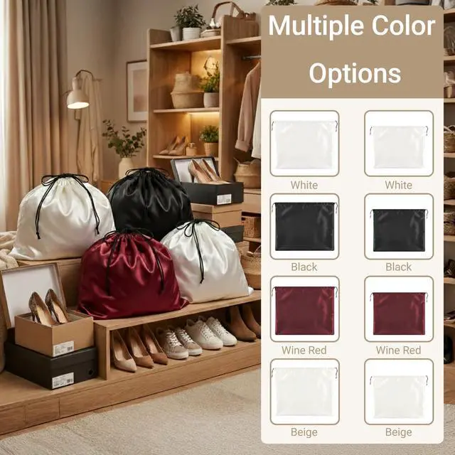 Alt view image 7 of 7 - 4 Pack Satin Dust Bag 15.7x19.7 inch + 19.7x23.6 inch Beige 100% Polyester Silk Bag Purse Dust Bag Shoe Bags for Closet Purse Protector Bag Dust Covers for Purses
