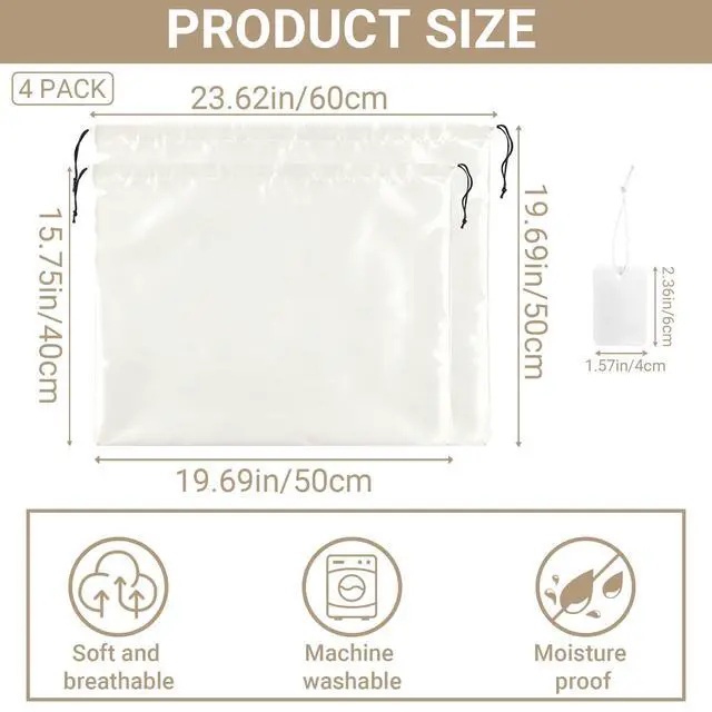 Alt view image 6 of 7 - 4 Pack Satin Dust Bag 15.7x19.7 inch + 19.7x23.6 inch Beige 100% Polyester Silk Bag Purse Dust Bag Shoe Bags for Closet Purse Protector Bag Dust Covers for Purses