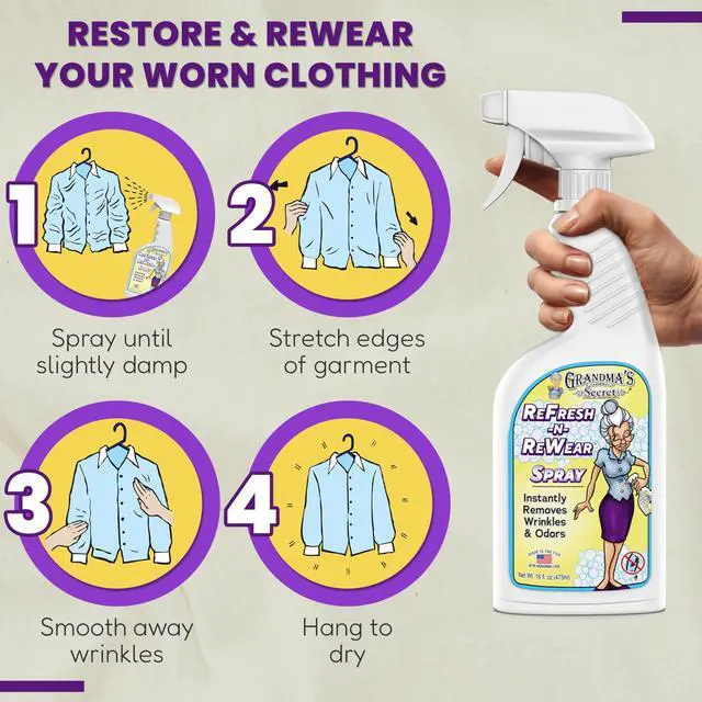 Alt view image 7 of 7 - ReFresh N ReWear Spray - Instantly Removes Wrinkles & Odors - Wrinkle Release, Fabric Refresher Spray, Chlorine, Bleach and Toxin-Free - 16 Ounce