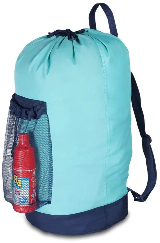 Main image of Laundry Backpack with Shoulder Straps and Mesh Pocket Durable Nylon Clothes Hamper Bag with Drawstring Closure for College, Travel, Laundromat, Apartment