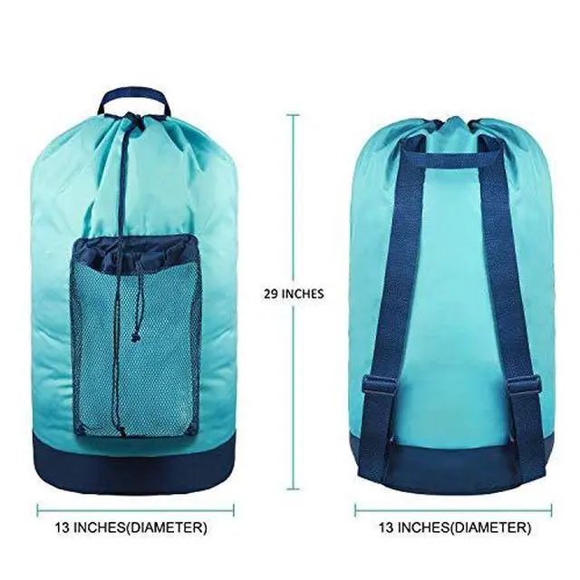 Alt view image 2 of 7 - Laundry Backpack with Shoulder Straps and Mesh Pocket Durable Nylon Clothes Hamper Bag with Drawstring Closure for College, Travel, Laundromat, Apartment