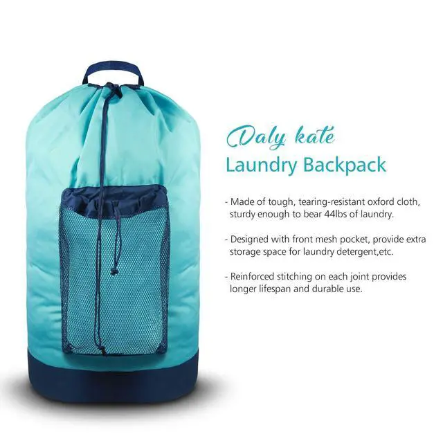 Alt view image 5 of 7 - Laundry Backpack with Shoulder Straps and Mesh Pocket Durable Nylon Clothes Hamper Bag with Drawstring Closure for College, Travel, Laundromat, Apartment