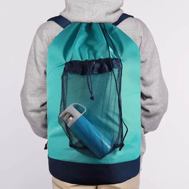Alt view image 6 of 7 - Laundry Backpack with Shoulder Straps and Mesh Pocket Durable Nylon Clothes Hamper Bag with Drawstring Closure for College, Travel, Laundromat, Apartment