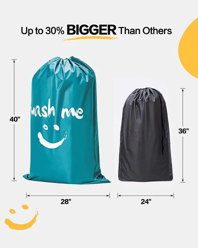 Alt view image 2 of 7 - 2 Pack XL Laundry Bags 28" x 40", Extra Large Dirty Clothes Organizer Holds 3-4 Loads, Machine Washable Drawstring Laundry Bag for Dorm, Camp, Laundromat, Family, Travel, Gray & Sky Blue