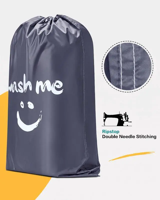 Alt view image 3 of 7 - 2 Pack XL Laundry Bags 28" x 40", Extra Large Dirty Clothes Organizer Holds 3-4 Loads, Machine Washable Drawstring Laundry Bag for Dorm, Camp, Laundromat, Family, Travel, Gray & Sky Blue