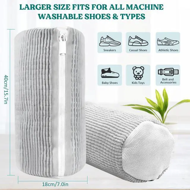 Alt view image 3 of 7 - Shoe Washing Machine Bag 2 Pack, 360°Deep Clean Durable Shoes Laundry Bag for Washer and Dryer, Reusable Shoe Cleaner Bags, Sneaker Washing Machine Bag, Gray