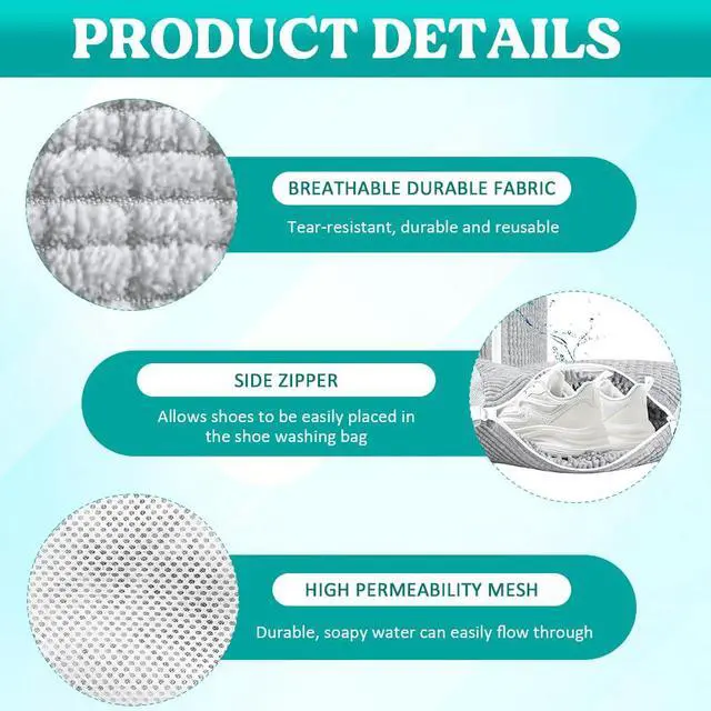 Alt view image 5 of 7 - Shoe Washing Machine Bag 2 Pack, 360°Deep Clean Durable Shoes Laundry Bag for Washer and Dryer, Reusable Shoe Cleaner Bags, Sneaker Washing Machine Bag, Gray