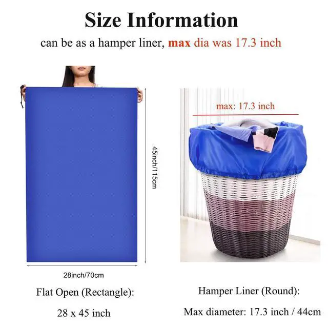 Alt view image 2 of 7 - 28x45 inch Extra Large Laundry Bag 2 Pack Drawstring Laundry Hamper Bag Heavy Duty Dirty Clothes Bag Washable Organizer Storage for Camp Drying Do Not Exceed 176 Blue