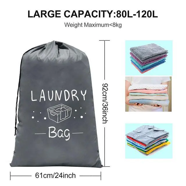 Alt view image 6 of 7 - 2 Pack Extra Large Travel Laundry Bag, Dirty Clothes Organizer with Drawstring,Heavy Duty Travel Laundry Bags,Easy Fit a Laundry Hamper Travel Essentials