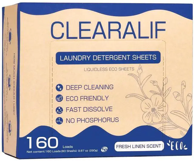 Main image of Laundry Detergent Sheets Up to 160 Loads, Fresh Linen - Great For Travel,Apartments, Dorms,Laundry Detergent Strips Eco Friendly & Hypoallergenic