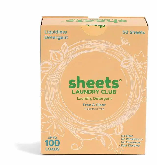 Main image of Liquidless Laundry Detergent Sheets, 100 Loads - Fragrance Free Scent, Eco-Friendly, Quick-Dissolving Formula, Hypoallergenic, Septic Safe, Plastic-Free Packaging - 50 Sheets
