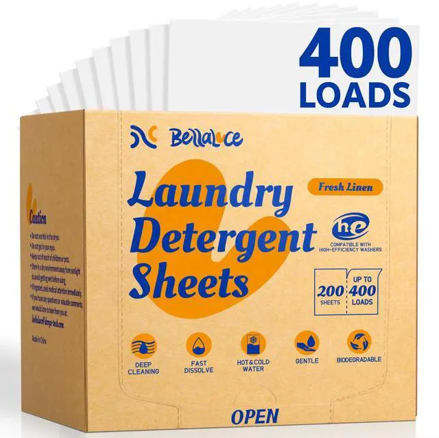 Main image of Laundry Detergent Sheets - Laundry Sheets, 400 Loads, Eco-Friendly, Plastic-Free, Fresh Linen Scent, Space Saving, Fast Dissolve & Hypoallergenic