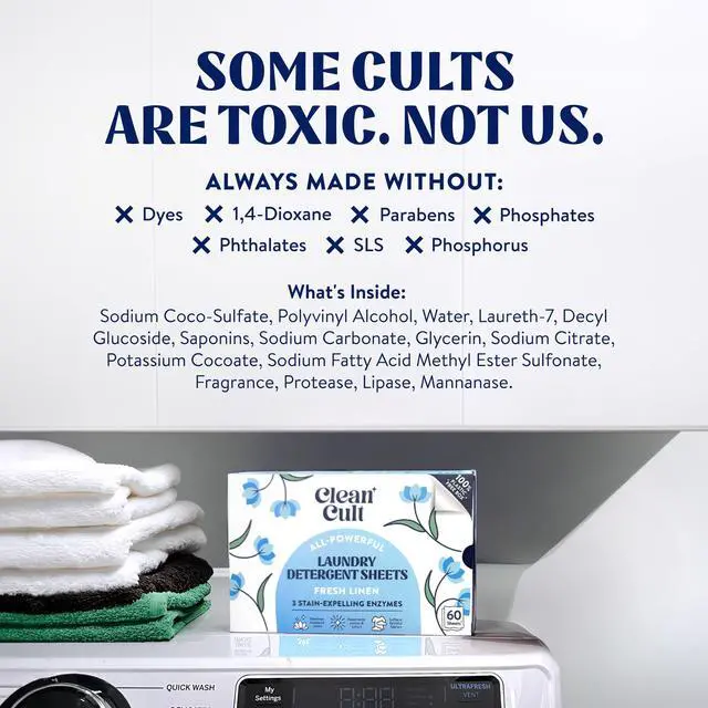 Alt view image 5 of 7 - Laundry Detergent Sheets - Resealable Box - 3 Stain Fighting Enzymes - Fresh Linen - 60 Loads - Free of Harsh Chemicals - No Mess - No Plastic Waste