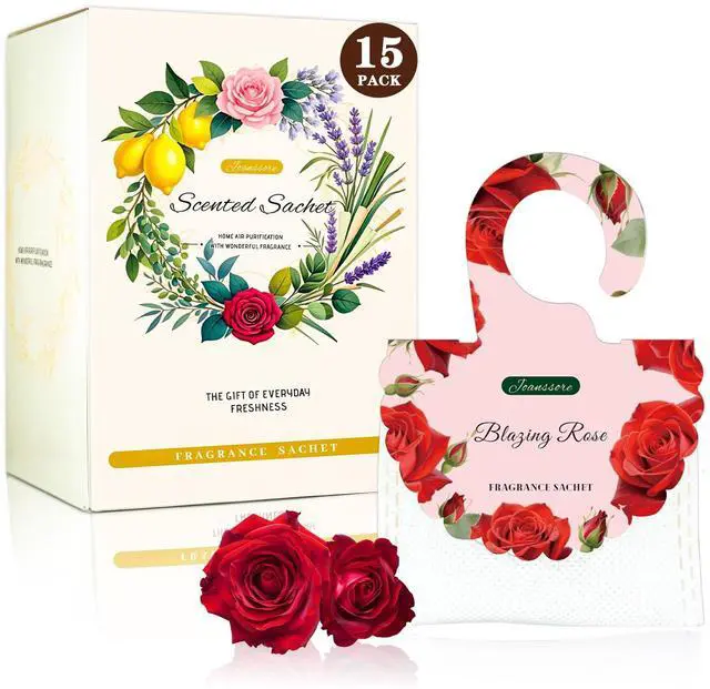 Main image of 15 Packs Scented Sachets Bag for Drawers and Closets, Hanging Closet Freshener for Home Fragrance Sachet, Long-Lasting Drawer Deodorizer Smell Goods for House (Blazing Rose)