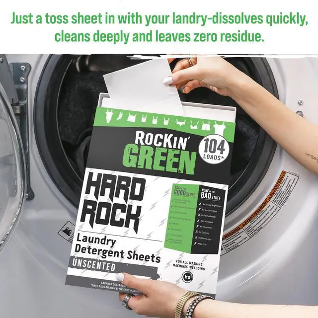 Alt view image 3 of 6 - Hard Rock Travel Laundry Detergent Sheets for Hard Water - Mess-Free Laundry Sheet Detergent with Sodium Bicarbonate - Easily Dissolvable Laundry Soap Sheets (104 Loads, Unscented)
