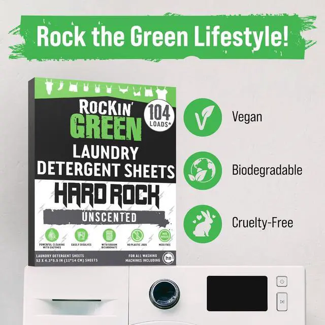 Alt view image 6 of 6 - Hard Rock Travel Laundry Detergent Sheets for Hard Water - Mess-Free Laundry Sheet Detergent with Sodium Bicarbonate - Easily Dissolvable Laundry Soap Sheets (104 Loads, Unscented)